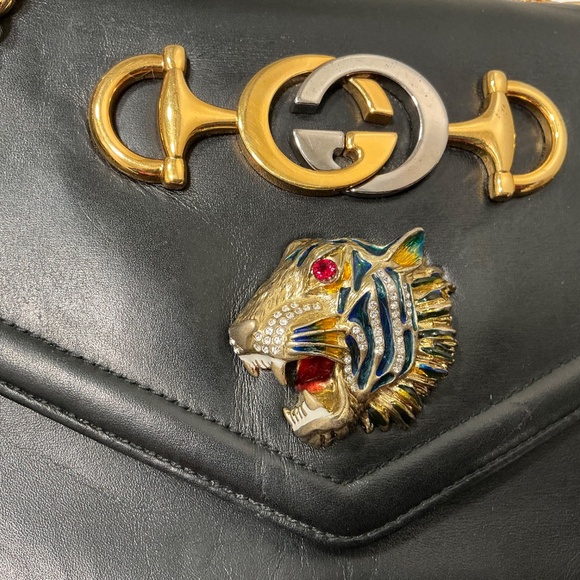 GUCCI RAJAH shoulder cross body black leather bag - Picture 3 of 11